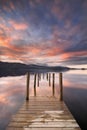 Flooded jetty in Derwent Water, Lake District, England Royalty Free Stock Photo