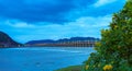 Flooded Krishna river flows under Prakasam Barrage during monsoon, Vijayawada, Andhrapradesh, India