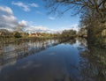 Flooded lane with reflexions near Tewkesbury Royalty Free Stock Photo