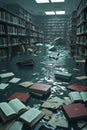 Flooded library with floating books Royalty Free Stock Photo