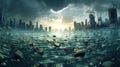 Flooded Metropolis: Climate Change-Induced Deluge Drowns City. Generative AI