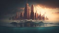 Flooded modern city global warming