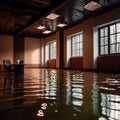 Flooded office room, with water damage and insurance problems