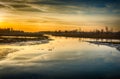 Colorful sunset in a flooded polder landscape Royalty Free Stock Photo
