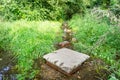 Flooded path in the summer. The concept of daily obstacles.