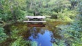 Flooded picnic area picnic table submerged in flood water after heavy rain