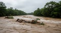 Flooded River Rushing Through Forest After Heavy Rainfall Royalty Free Stock Photo