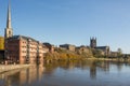 Flooded river Severn from Worcester bridge Worcestershire UK Royalty Free Stock Photo