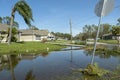 Flooded road in Florida after heavy hurricane rainfall Royalty Free Stock Photo