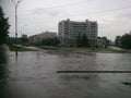 Flooded road section after heavy rain in the city Zelenogorsk Royalty Free Stock Photo