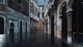 Flooded street during flood Acqua Alta in Venice 4K