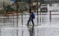 A flooded street during a rainy day in the town of Deir Al-Balah in the central Gaza Strip