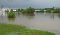 Flooded summer landscape in the water meadows of the lower a cloudy sky