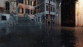 Flooded Venice street and bridge during Acqua Alta