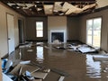 flooded wooden house after hurricane disaster