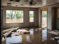 flooded wooden house after hurricane disaster