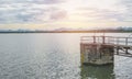 The floodgates on a dam in a river from in Thailand.