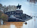 Flooding after heavy rainfall in Koblenz Deutsches Eck. Koblenz is a German city on the banks of the Rhine and of the Moselle a