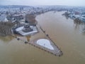 Flooding high water Koblenz Germany historic monument German Corner winter where rivers rhine and mosele flow together Royalty Free Stock Photo