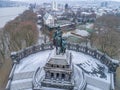 Flooding high water Koblenz Germany historic monument German Corner winter where rivers rhine and mosele flow together Royalty Free Stock Photo