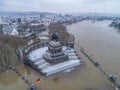 Flooding high water Koblenz Germany historic monument German Corner winter where rivers rhine and mosele flow together Royalty Free Stock Photo