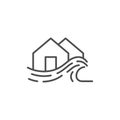 Flooding house line icon. linear style sign for mobile concept and web design. Flood disaster outline vector icon. Symbol, logo