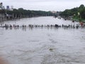 Flooding river almost swallos small bridge in pune