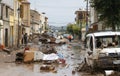 Floodings with many killed people in San Llorenc in the island Mallorca wide view