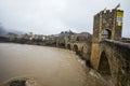 Floods in Besalu town, La Garrotxa, Girona, Spain. January 2020