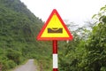 Warning road sign water floods, Phong Nha, Vietnam Royalty Free Stock Photo