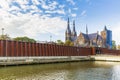 Floodwall at the river Meuse protecting the small village Cuijk, the Netherlands Royalty Free Stock Photo