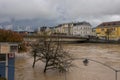 Floodwater in Villach, Austria in Autumn 2018 Royalty Free Stock Photo