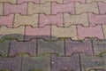 Floor beige pink autoblock slabs pavement clean dirty with high-pressure jet before and after cleaning