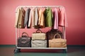 Suitcase baggage concept traveler trip arrival business pink bag vacation case departure