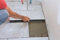 Floor ceramic tile installation for house building Royalty Free Stock Photo