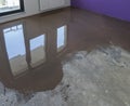 Floor covering with self leveling cement mortar. Mirror smooth s Royalty Free Stock Photo