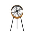 Floor fan realistic vector illustration. Electrical ventilator, blower with spinning propeller. Summer hot air cooling