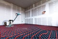 Floor heating in a new building. Interior design and finishing industry