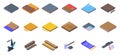 Floor installation icons set isometric vector. Wall wood Royalty Free Stock Photo