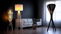 floor lamp design ideas, in the style of luminous 3d objects, dark white and dark maroon, high-key lighting, contemporary gothic,