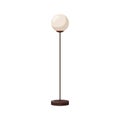 Floor lamp with metal post, glass orb, globe, sphere shade. Electric light, tall interior standing luminaire decoration