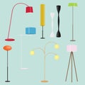 Floor lamps collection.Set of standing lamps.Flat style vector illustration.