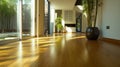 The floor is lined with bamboo planks, their rich golden hues exuding warmth and natural beauty, AI generated