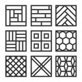 Floor Material Icons. Tile and Parquet Line Set. Vector