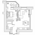 Floor plan of the apartment with arrangement furniture. Architectural drawing of the house top view. Vector blue print Royalty Free Stock Photo