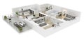 Floor plan of a house view 3D illustration