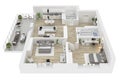 Floor plan of a house view 3D illustration