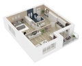 Floor plan of a house view 3D illustration