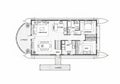 Floor plan of a houseboat featuring a rectangular layout. Left side Royalty Free Stock Photo