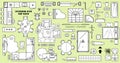 Floor plan icon set in top view for interior design. The layout of the apartment, kitchen, living room and bedroom. Vector Royalty Free Stock Photo